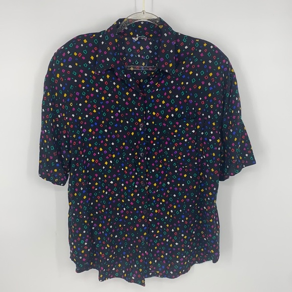 Touche L.A. Women's Vintage Black Geometric Print Button-Down Shirt Medium - Picture 2 of 8